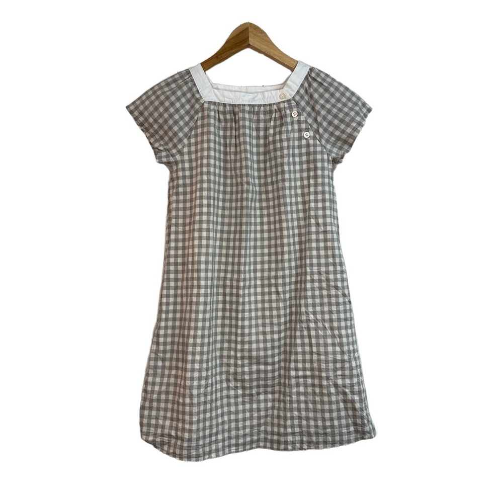 Olive‎ Juice Girls Grey Gingham Cotton Dress Size 10 Square Neck Cap Sleeve